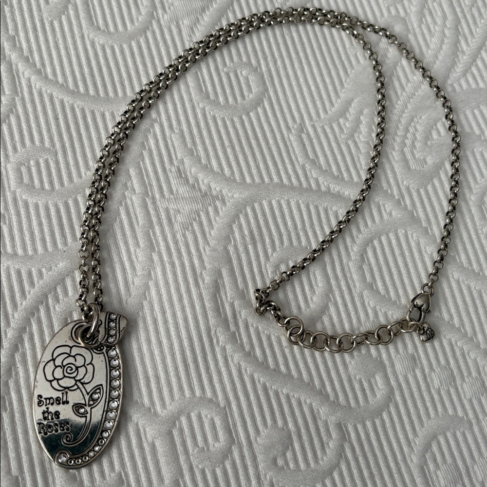 Brighton Expressions Smell the Roses Reversible Silver Crystal Heart Necklace